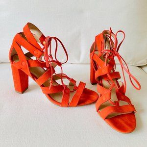 Banana Republic Red Suede Lace-up Gladiator Heels
